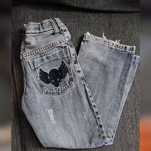 Boys Distressed Vintage Dickies Jeans with Skull Patch.   Size 8